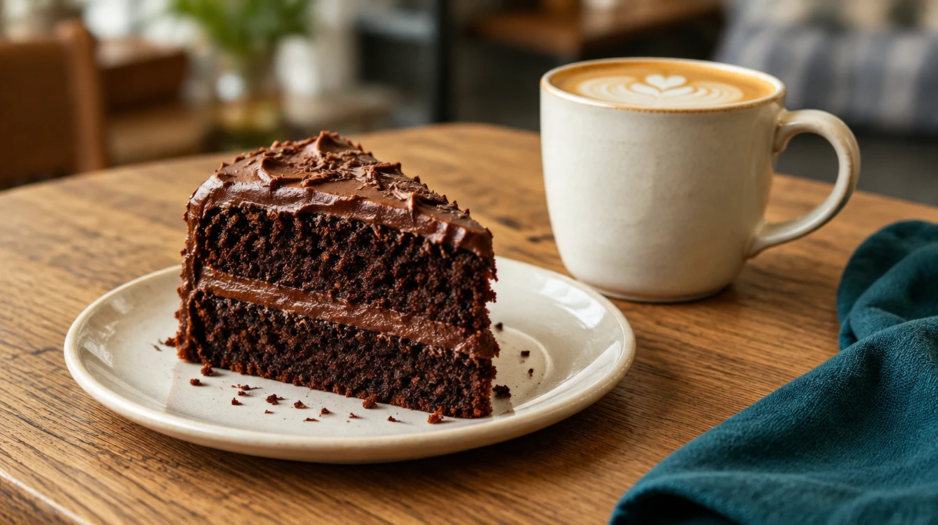 Illustrative chocolate cake and coffee